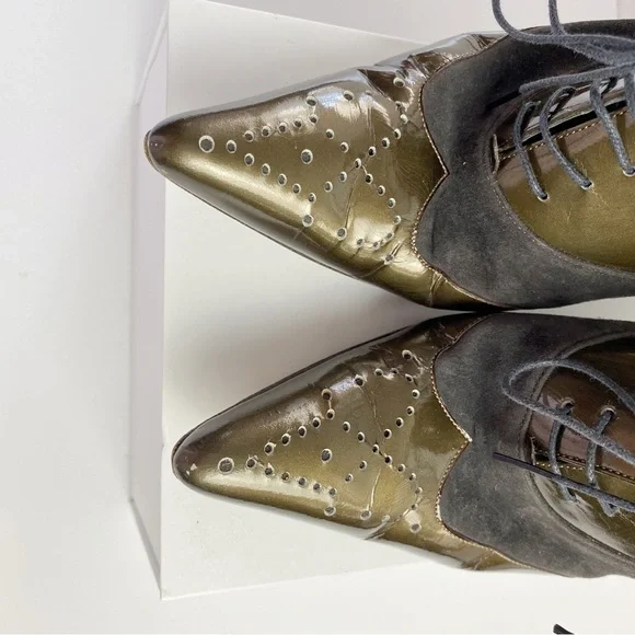 Richard Tyler Retro Lace-Up Oxford Heel Bootie Shoes - Picture 5 of 8